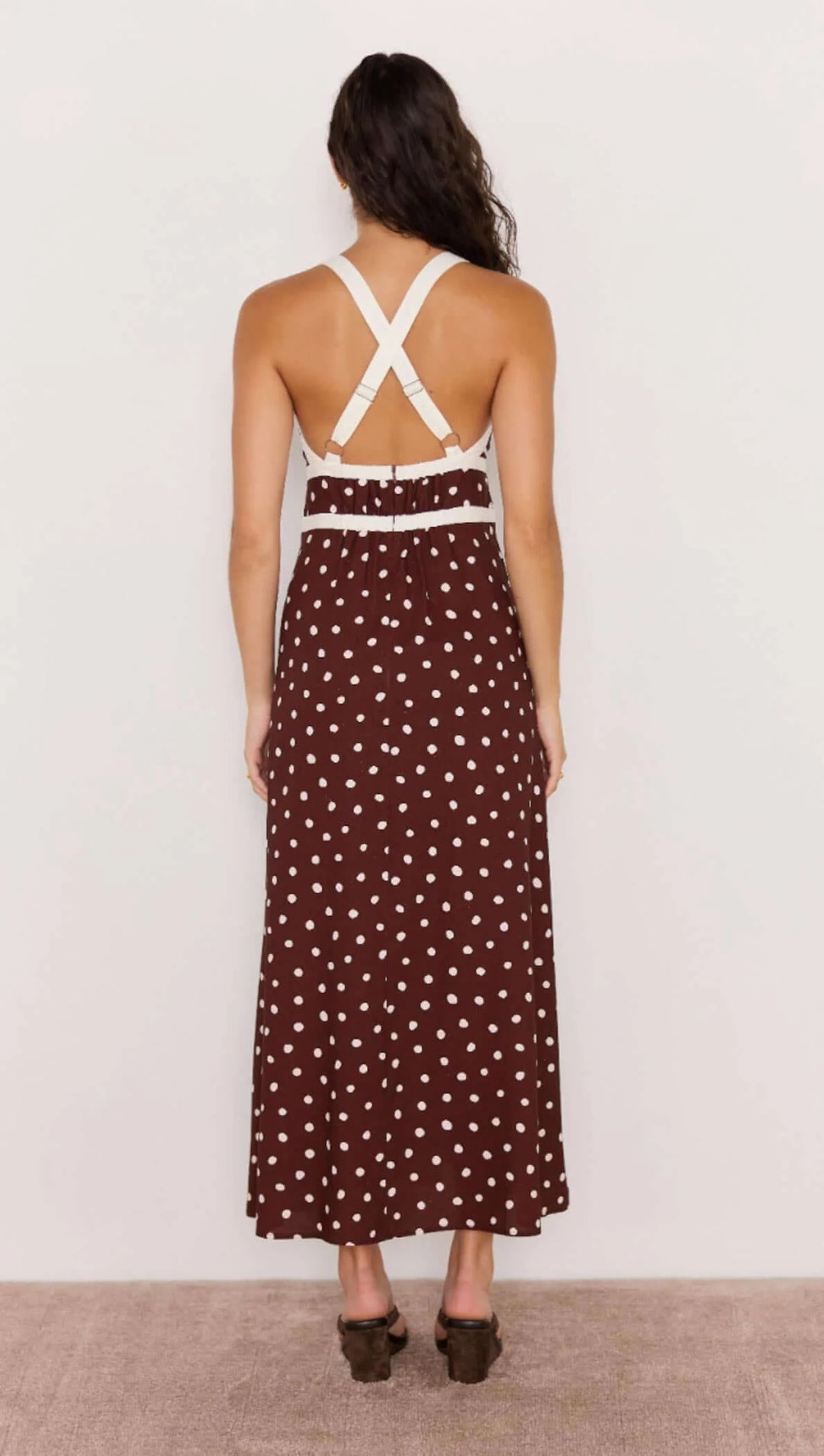 MinkPink Cedar Cross Back Dress - Choc/Spot
