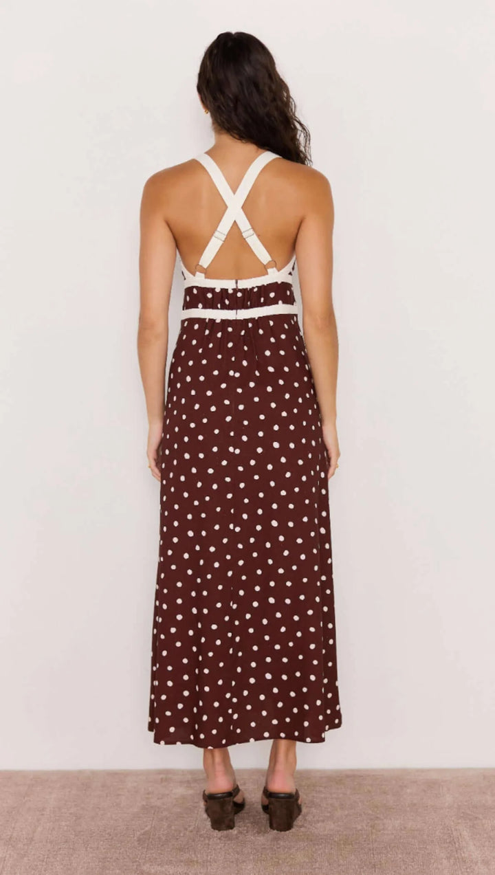 MinkPink Cedar Cross Back Dress - Choc/Spot