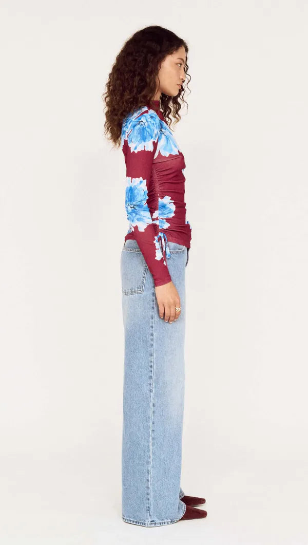 Staple The Label Fiorella Mesh Top - Wine/Blue Floral