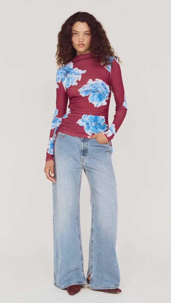 Staple The Label Fiorella Mesh Top - Wine/Blue Floral