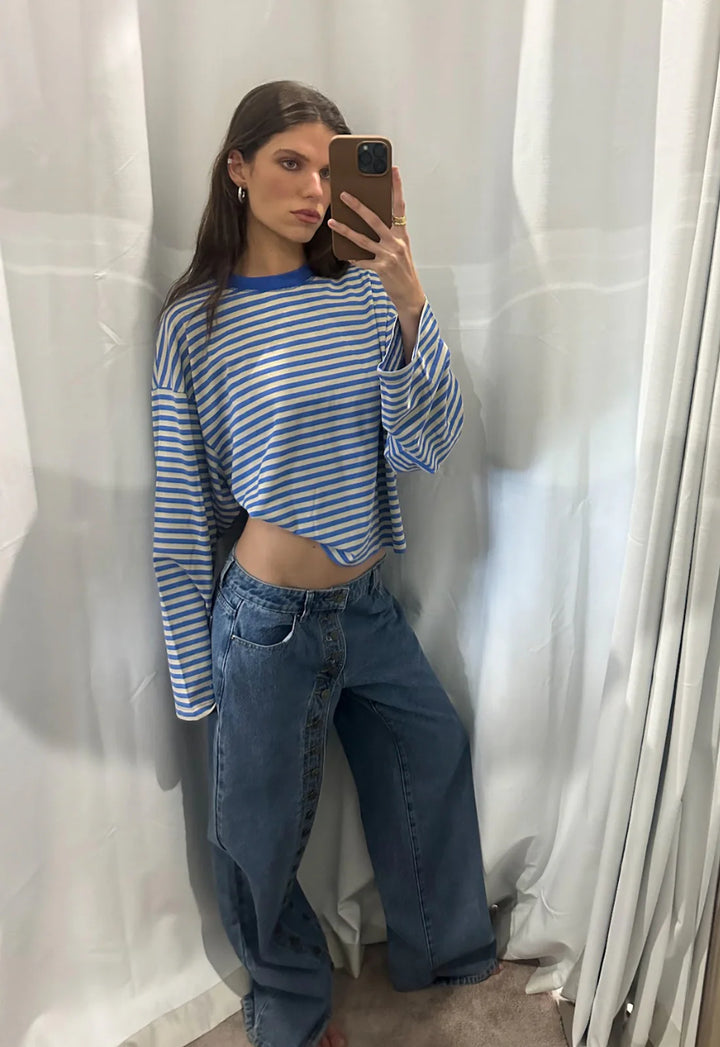 Lioness Bloom Short Sleeve - Navy Sea Stripe