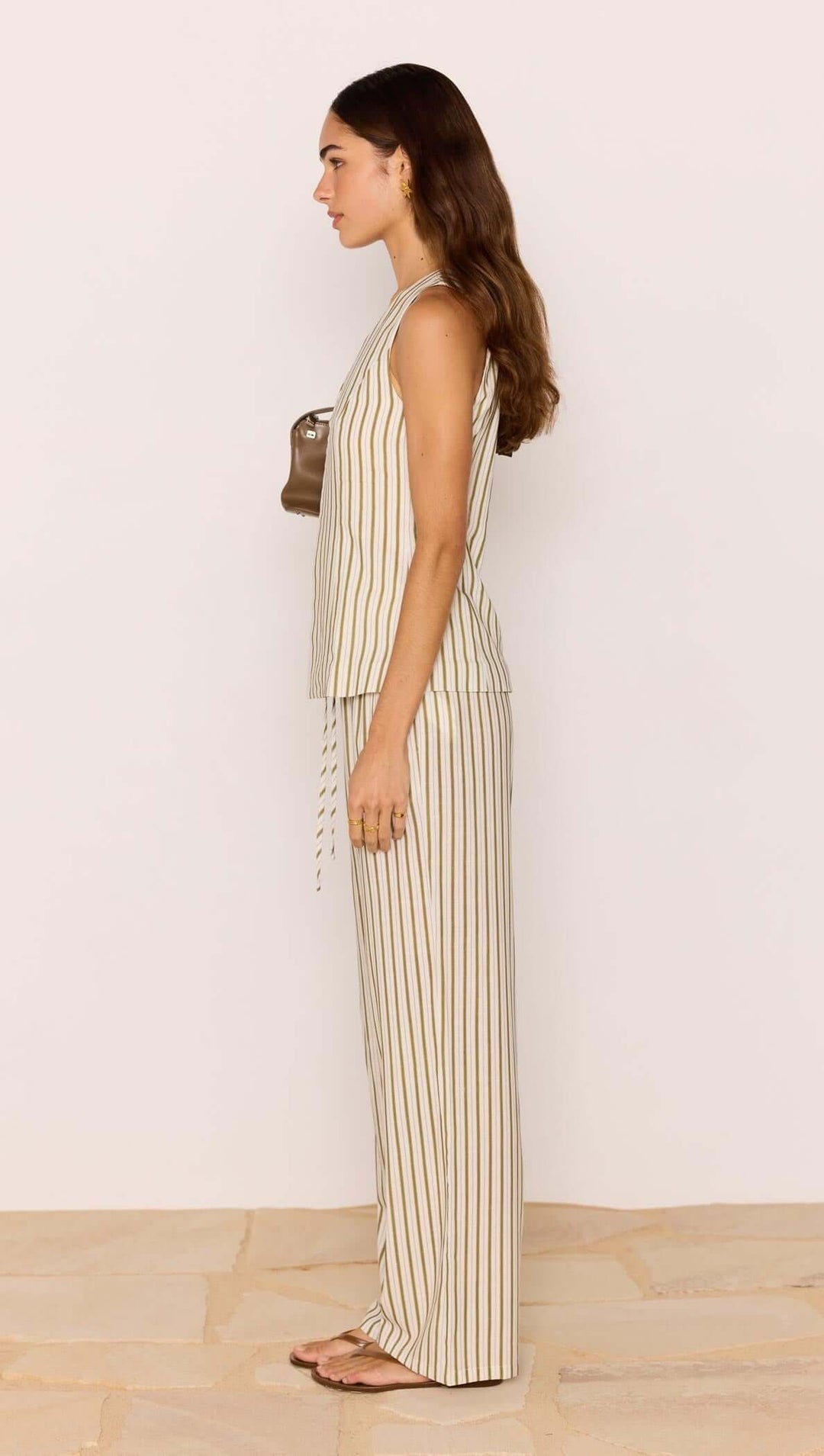 Mink Pink Edith Vest - White/ Olive Stripe