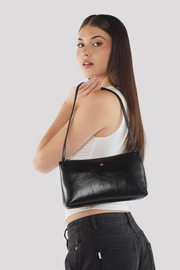Peta + Jain Monaco Slim Shoulder Bag - Black Crinkle/Gold