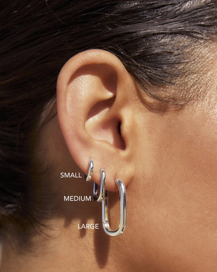 Arms Of Eve-Link-Up Silver Hoop Huggies-Medium