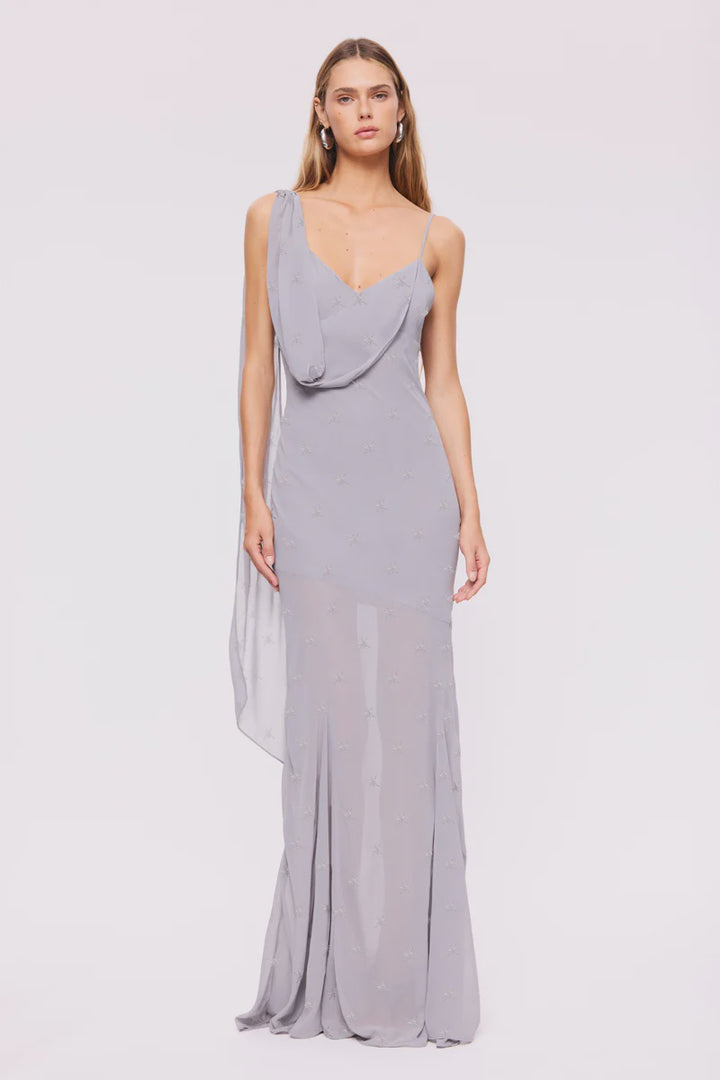 Suboo Marine Beaded Cowl Neck Gown - Slate