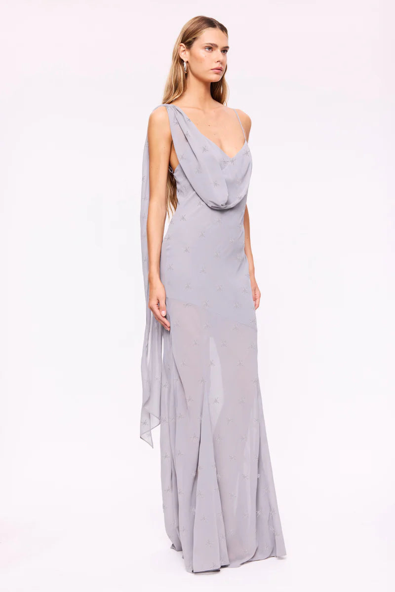 Suboo Marine Beaded Cowl Neck Gown - Slate