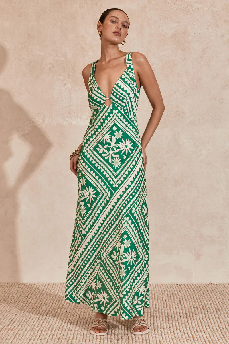 Mon Renn Losas Midi Dress- Emerald Tile Birdie Blue Mon Renn Losas Midi Dress- Emerald Tile Birdie Blue