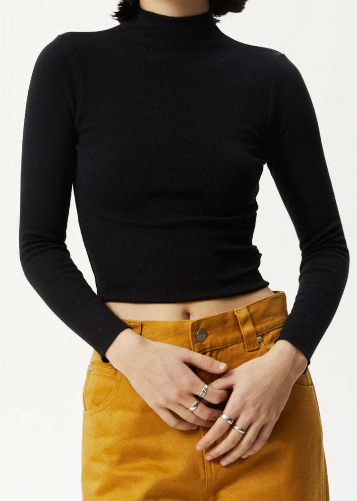 Afends Iconic Hemp Ribbed Long Sleeve Top - Black