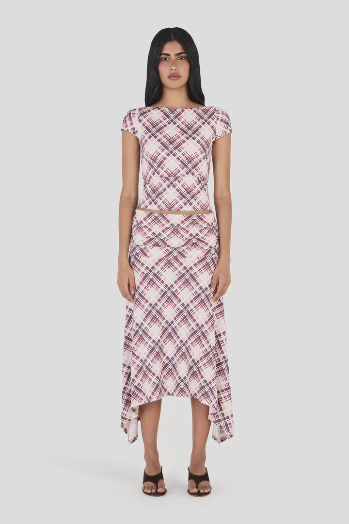 Ownley Farrah Midi Skirt - Berry Plaid