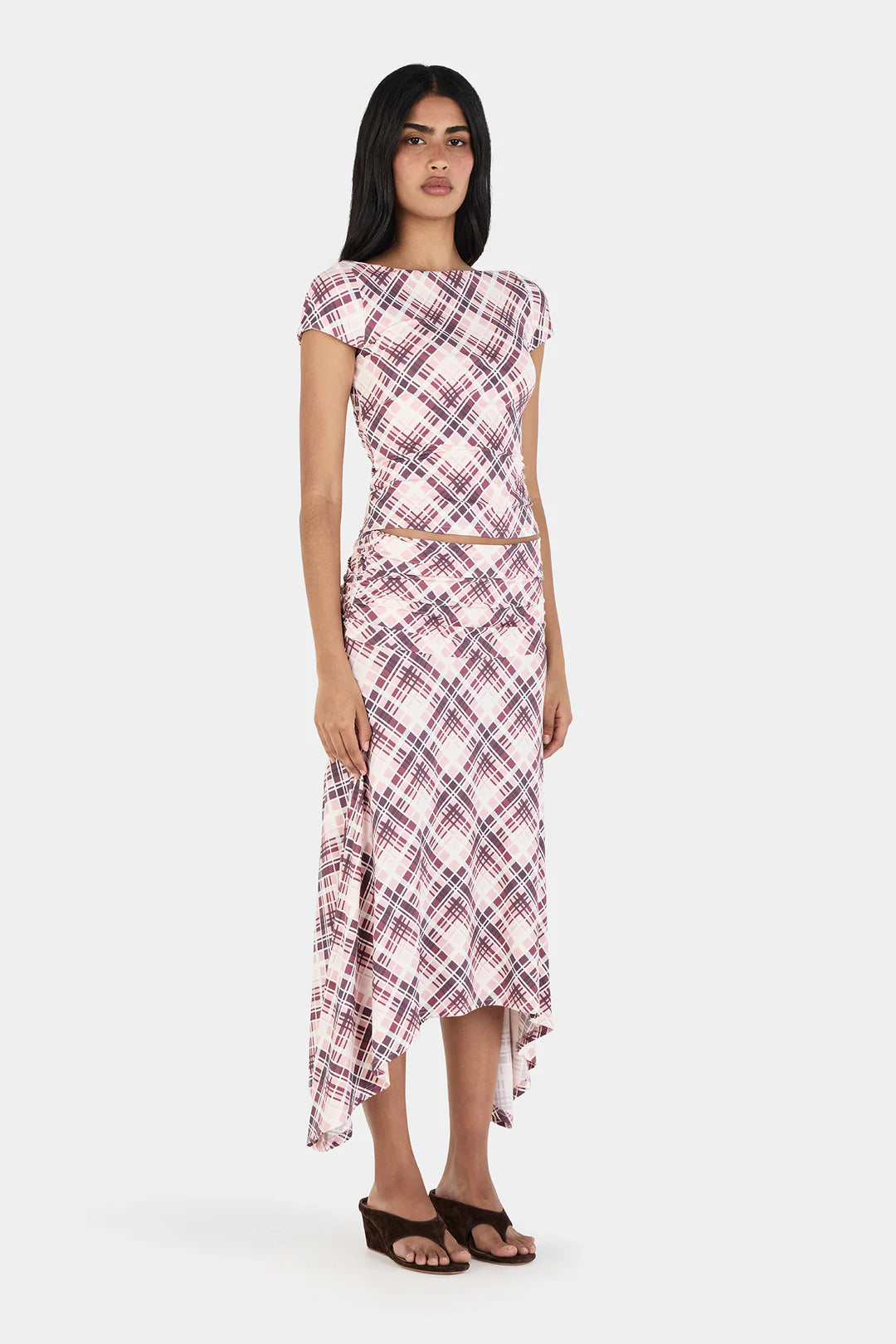 Ownley Farrah Midi Skirt - Berry Plaid