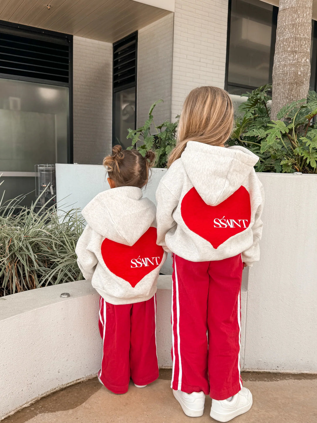 SSAINT Kids Heart Hoodie - Grey/Red