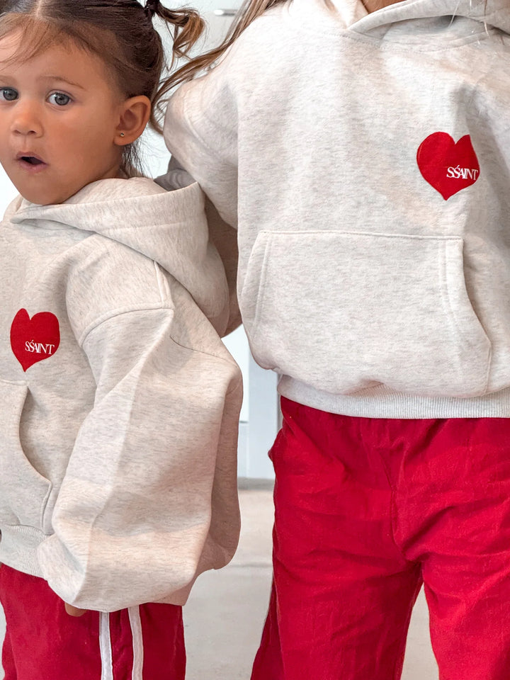 SSAINT Kids Heart Hoodie - Grey/Red