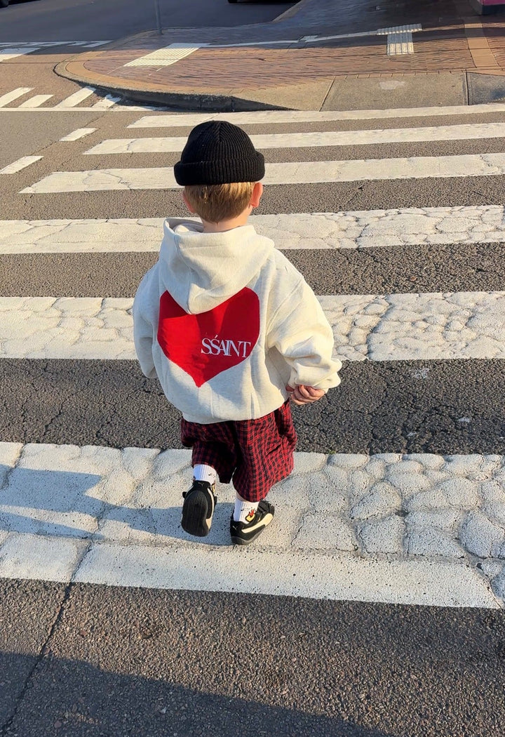 SSAINT Kids Heart Hoodie - Grey/Red