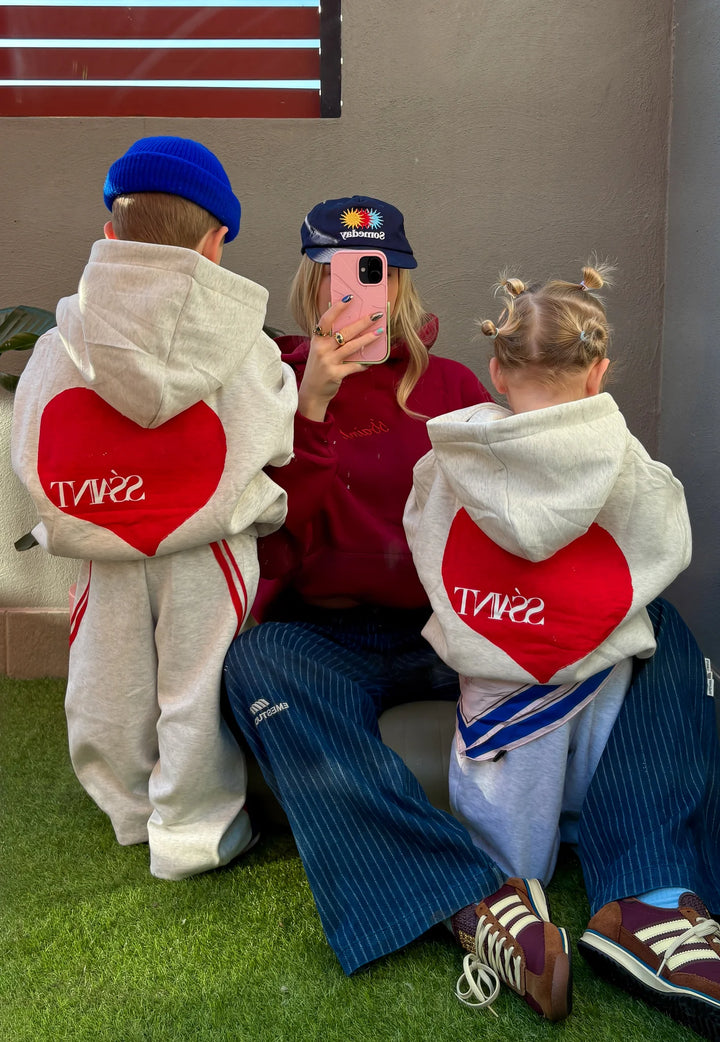 SSAINT Kids Heart Hoodie - Grey/Red