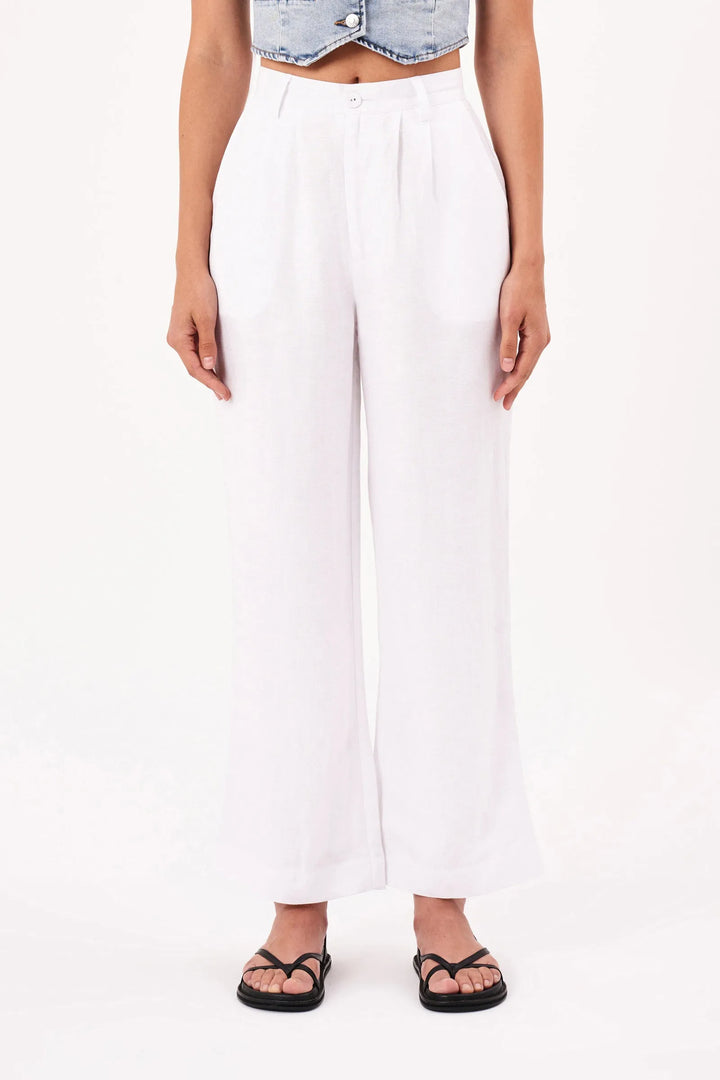 Rolla's Chloe Pleat Linen Pant - White