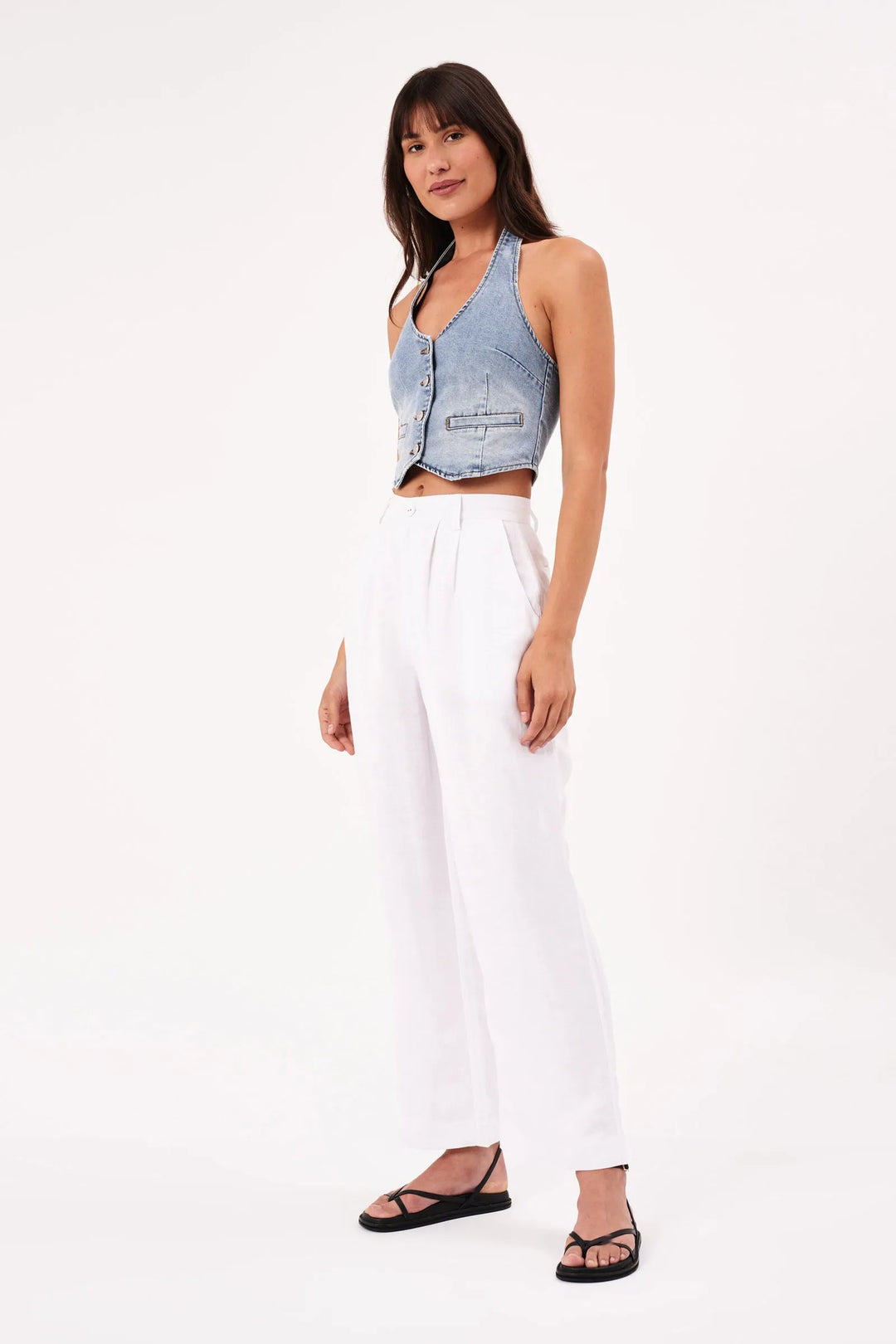 Rolla's Chloe Pleat Linen Pant - White