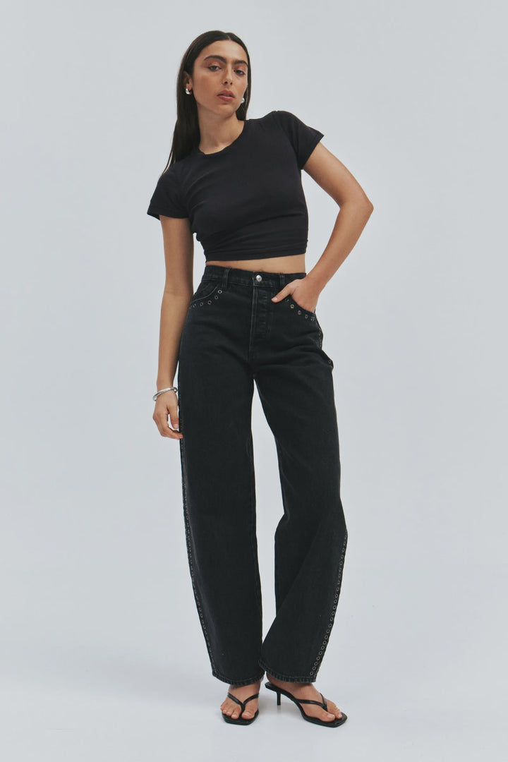 Rolla's Gigi Barrel Jean - Black Sand Eyelet