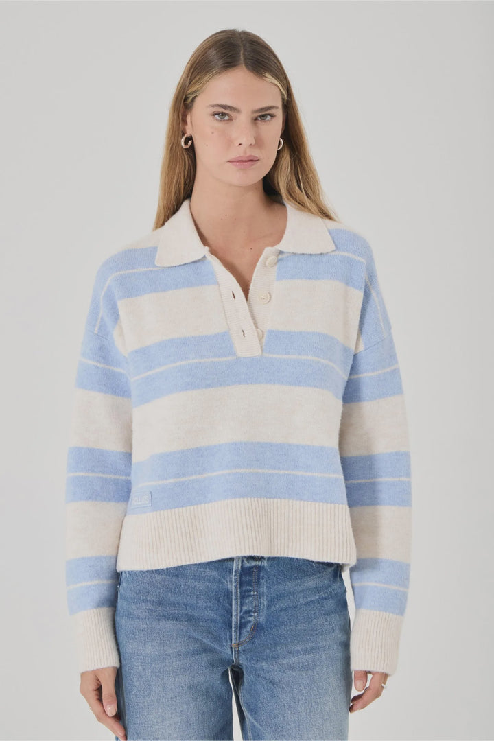 Rollas Sofia Stripe Polo Knit - Soft Blue