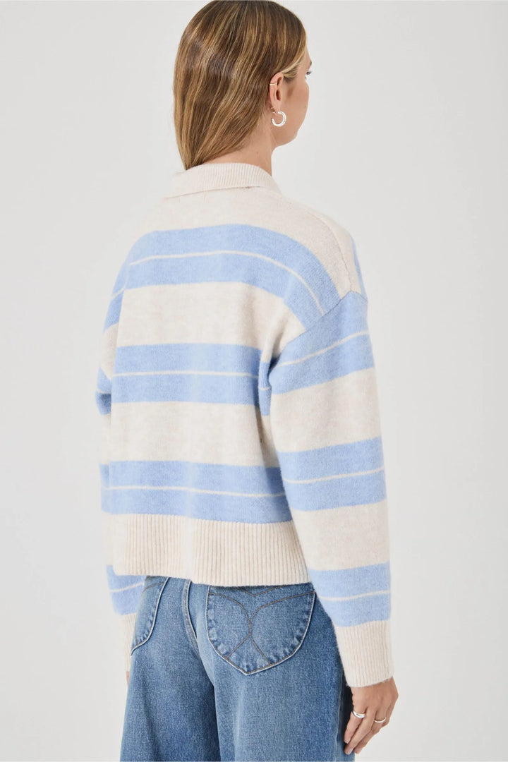 Rollas Sofia Stripe Polo Knit - Soft Blue