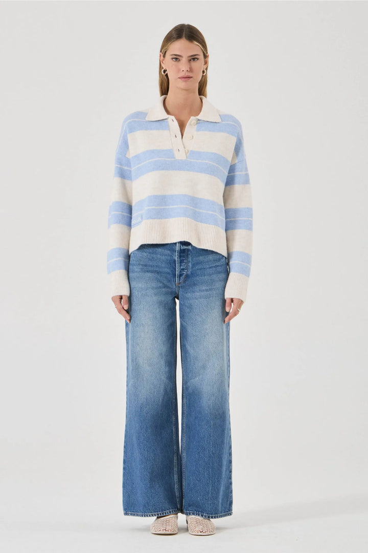 Rollas Sofia Stripe Polo Knit - Soft Blue