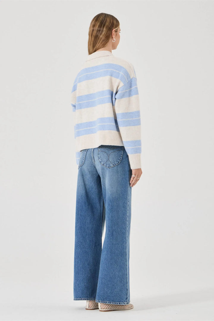 Rollas Sofia Stripe Polo Knit - Soft Blue