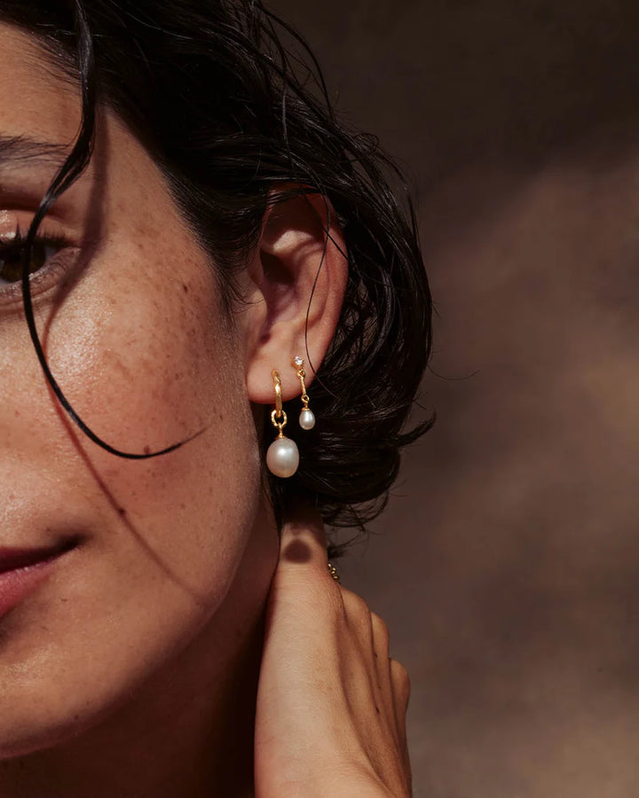 By Charlotte Embrace Stillness Pearl Hoops-18k Gold Vermeil