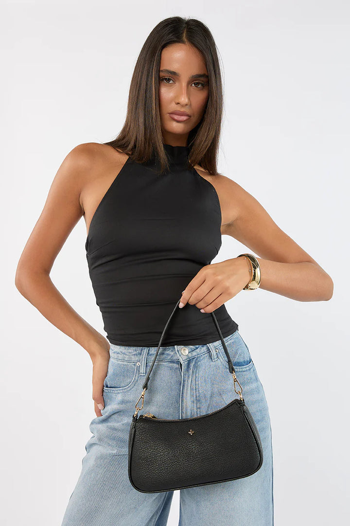 Peta + Jain Rosalia Shoulder Bag With Chain-Black Pebble Gold