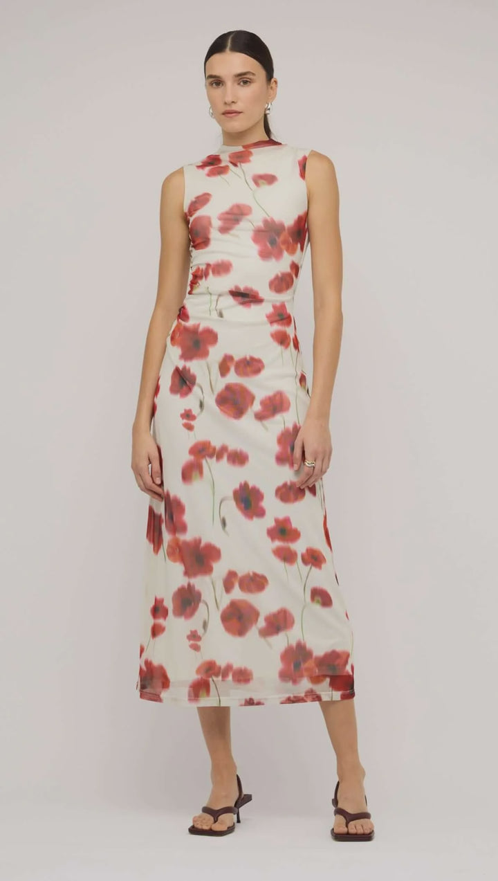 Staple The Label Lumi Mesh Midi Dress - Red Poppy