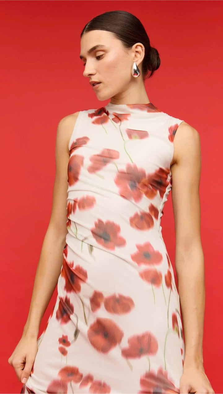 Staple The Label Lumi Mesh Midi Dress - Red Poppy