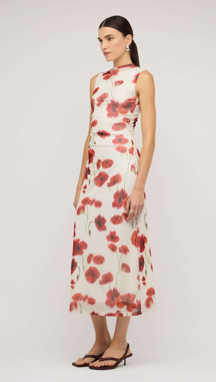 Staple The Label Lumi Mesh Midi Dress - Red Poppy