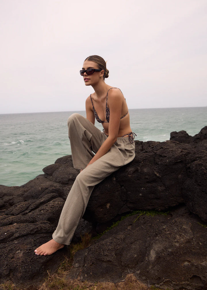 Afends Lenni Wide Leg Pant-Olive