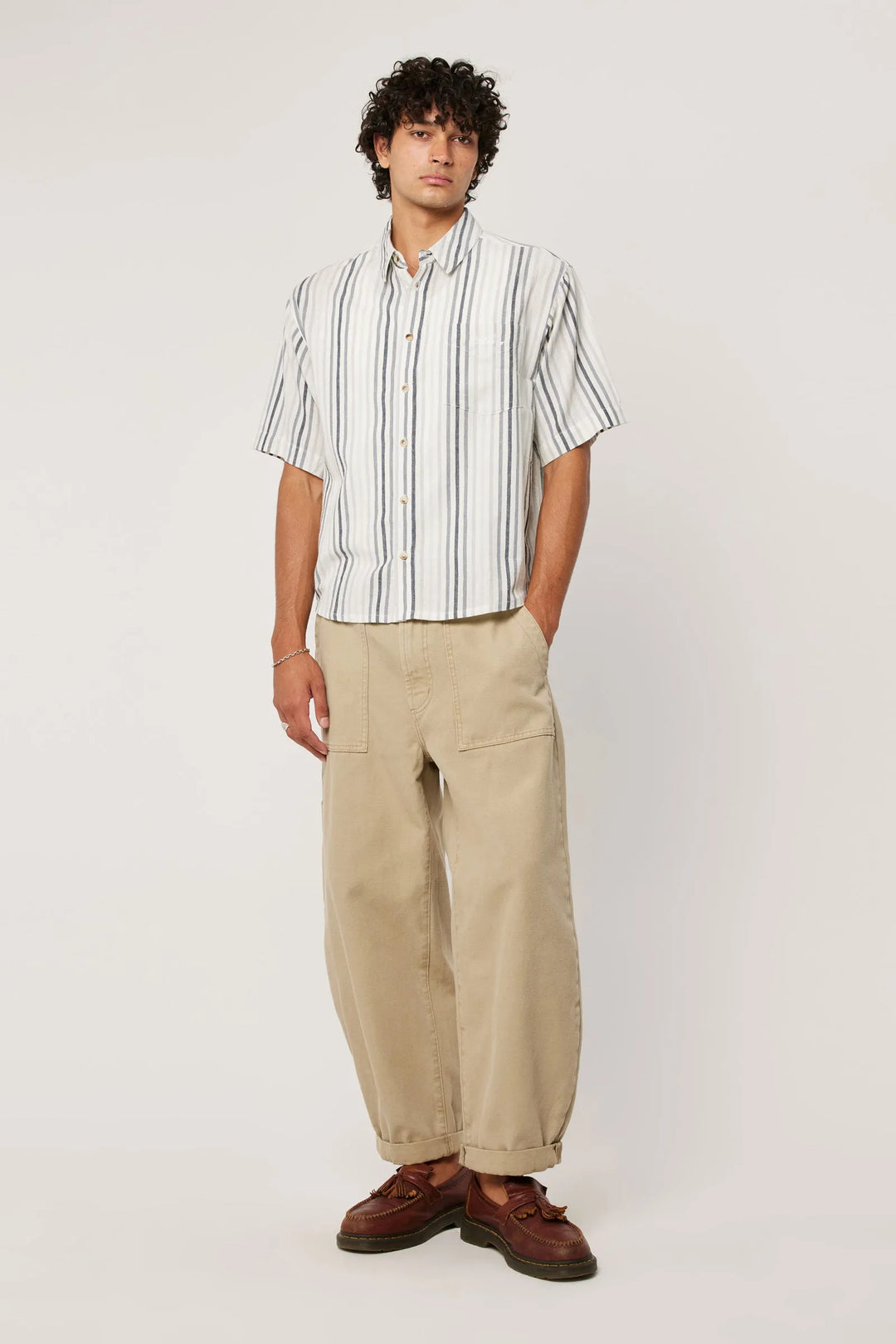 Rollas Tidal Waves Stripe Shirt- Titanium Stripe