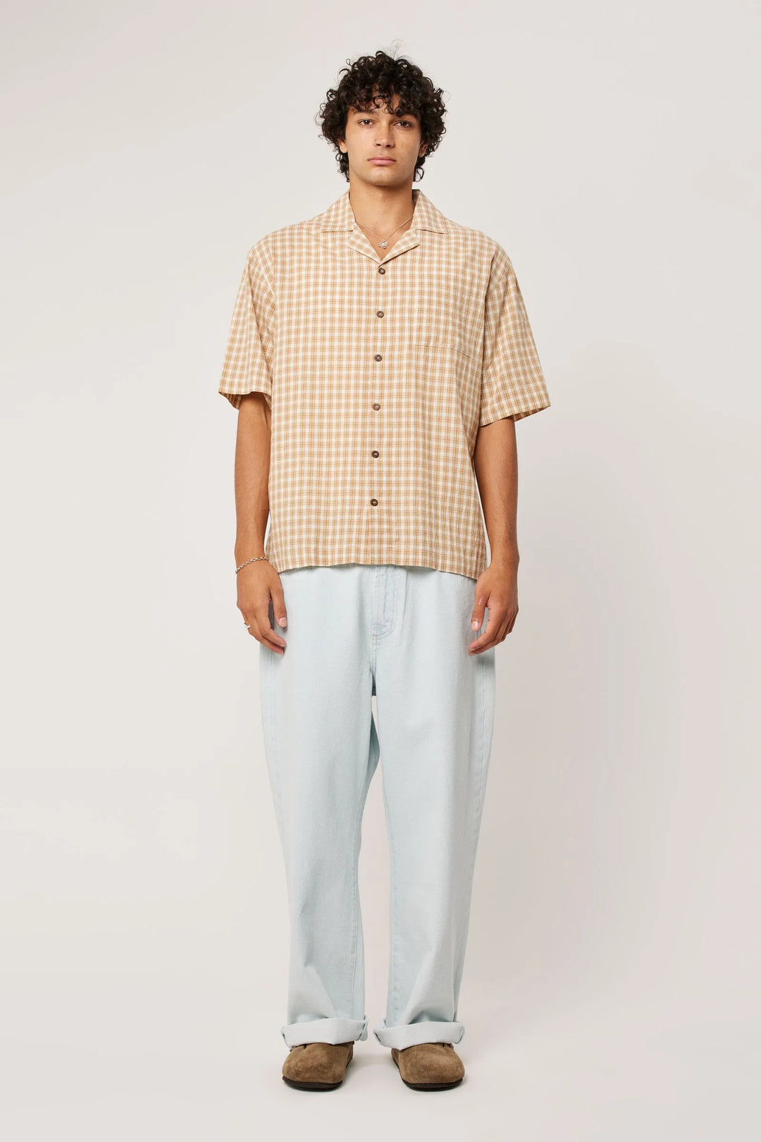 Rollas Palmino Check Bowler Shirt- Sand Check