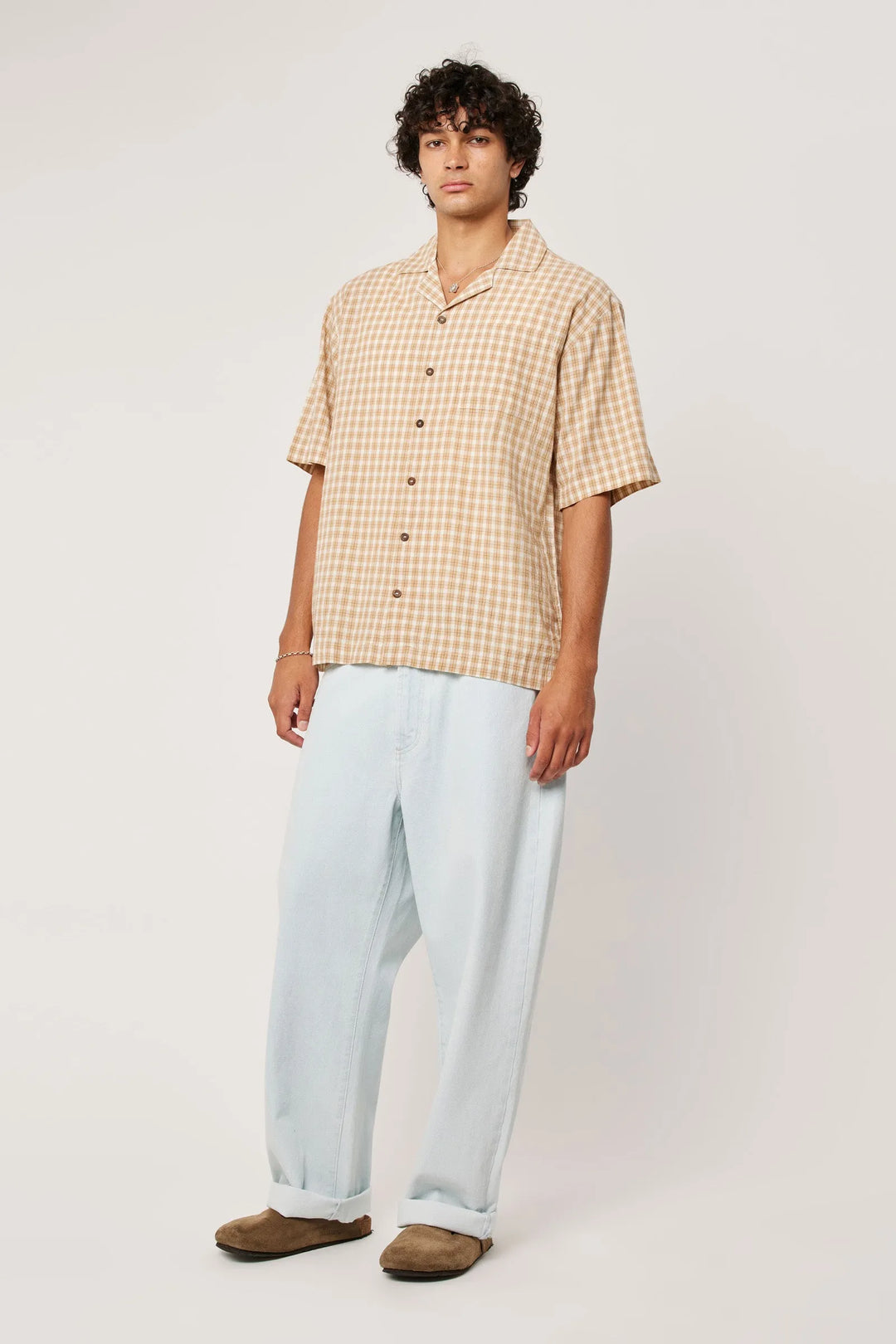 Rollas Palmino Check Bowler Shirt- Sand Check