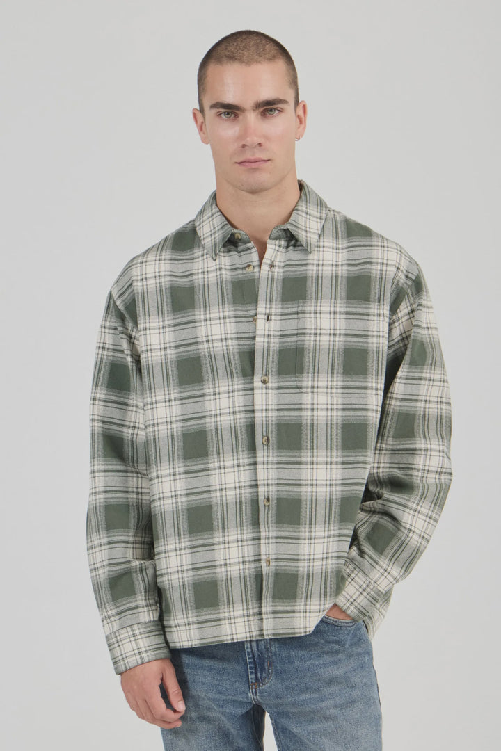 Rollas Campus Heavy Check LS Shirt - Olive
