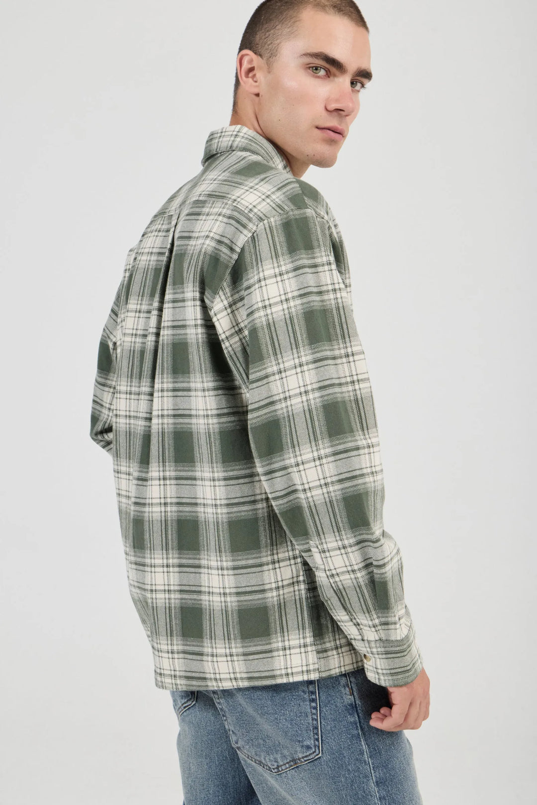 Rollas Campus Heavy Check LS Shirt - Olive