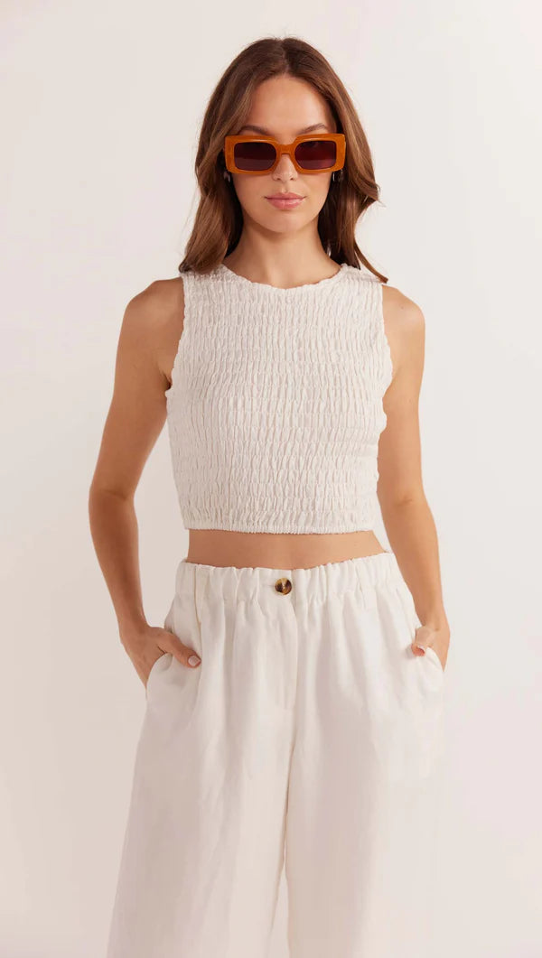 MinkPink Nerida Shirred Tank Top - Ivory