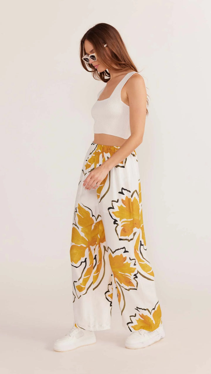 MinkPink Zuri Wide Leg Pant - White Palm Print