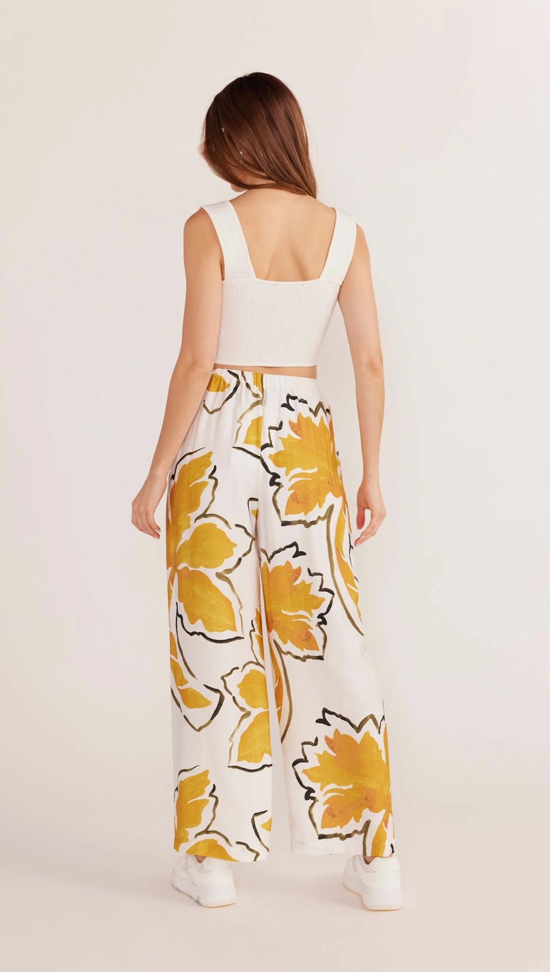 MinkPink Zuri Wide Leg Pant - White Palm Print