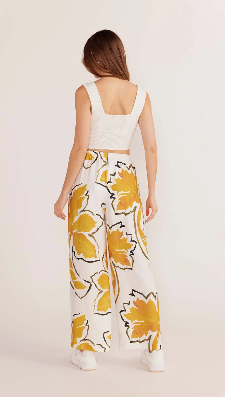 MinkPink Zuri Wide Leg Pant - White Palm Print