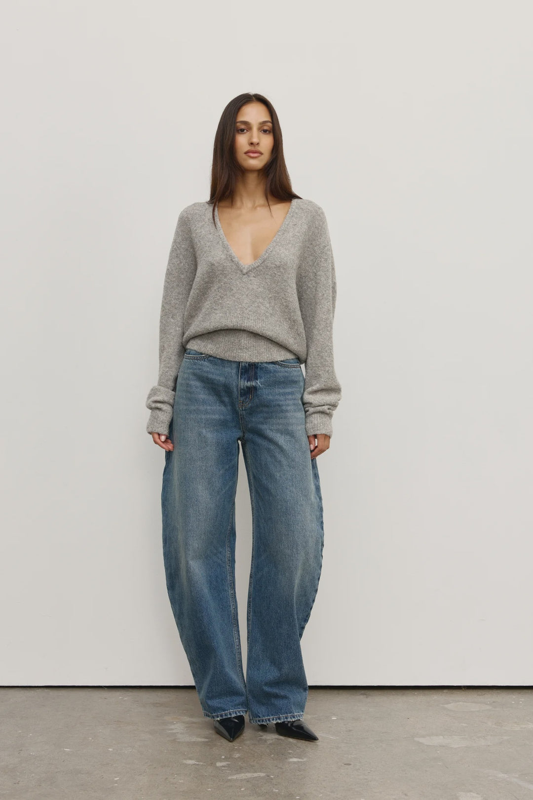 Bayse Sonia V Neck Knit - Grey