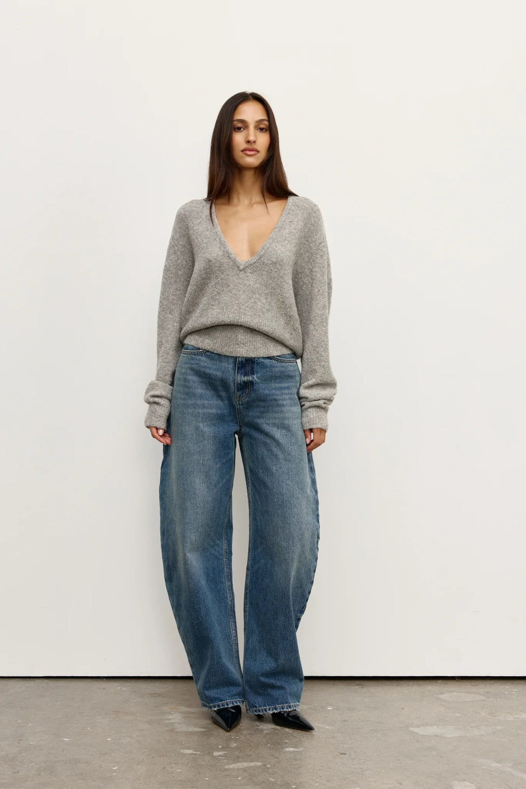 Bayse Sonia V Neck Knit - Grey