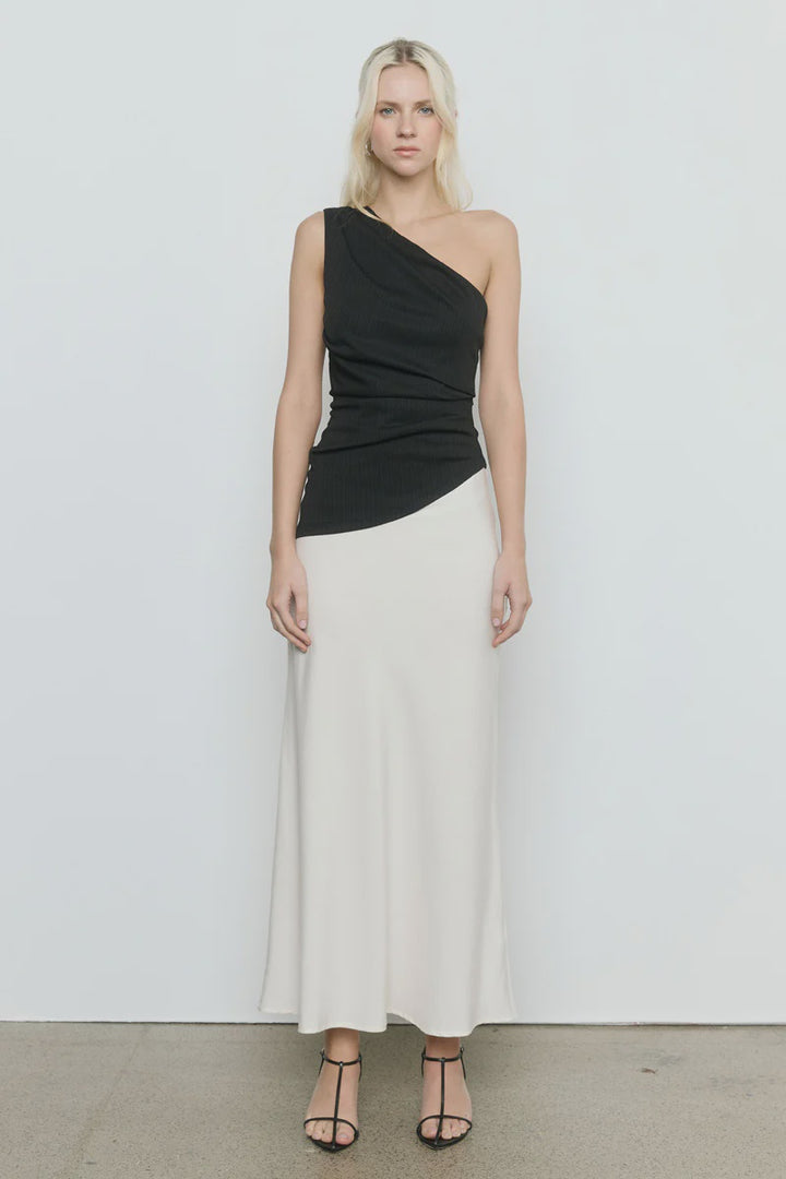 Sovere Aura Combo Sleeveless Dress - Off White/Black