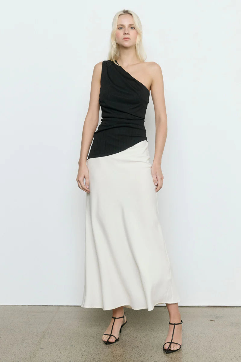 Sovere Aura Combo Sleeveless Dress - Off White/Black