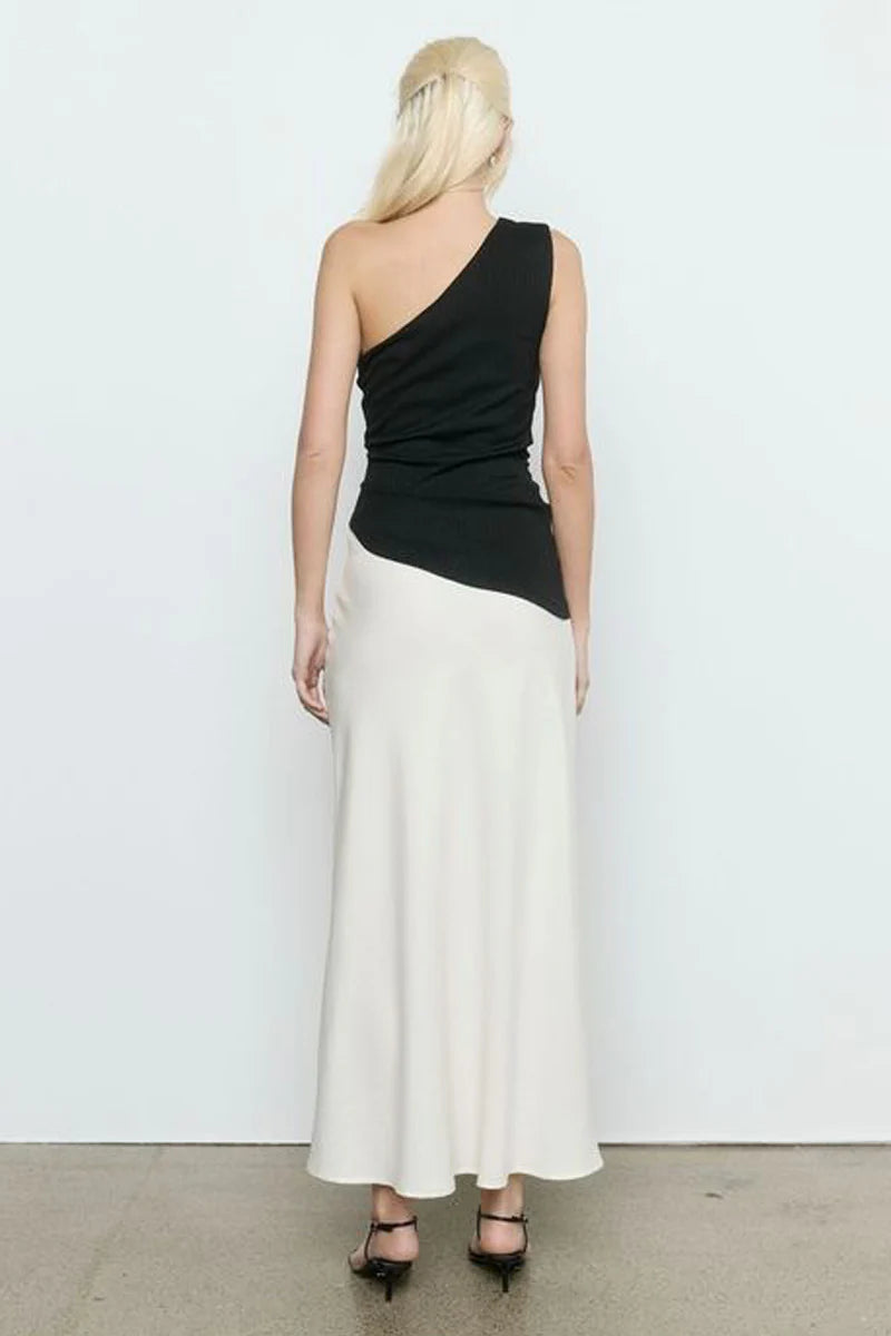 Sovere Aura Combo Sleeveless Dress - Off White/Black