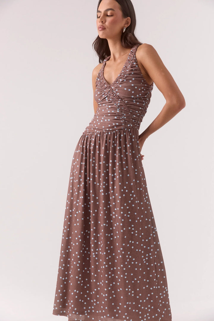 Sovere Delilah Maxi Dress-Mocha Polka Dot
