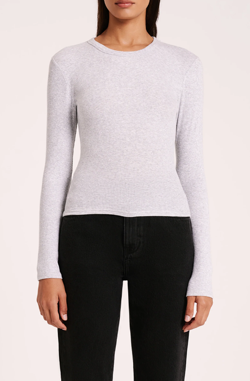 Nude Lucy Organic Rib Long Sleeve Tee - Grey Marle