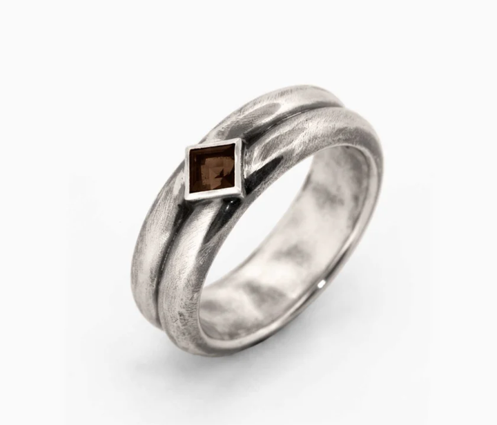 Sue The Boy Double On The Rocks Mens Ring-Sterling Silver/Smoky Quartz