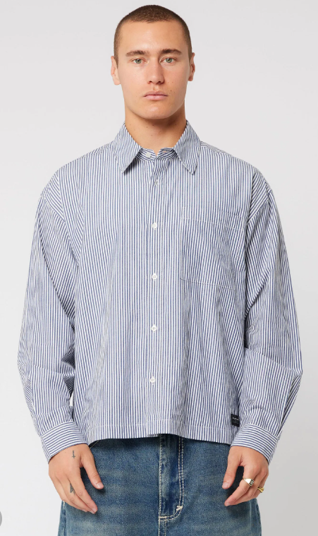 Abrand Bobby Long Sleeve Shirt - Stripe - Blue Collar