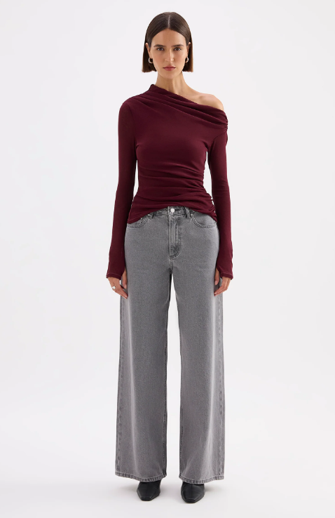 Nude Lucy Rue Mesh LS Top - Merlot